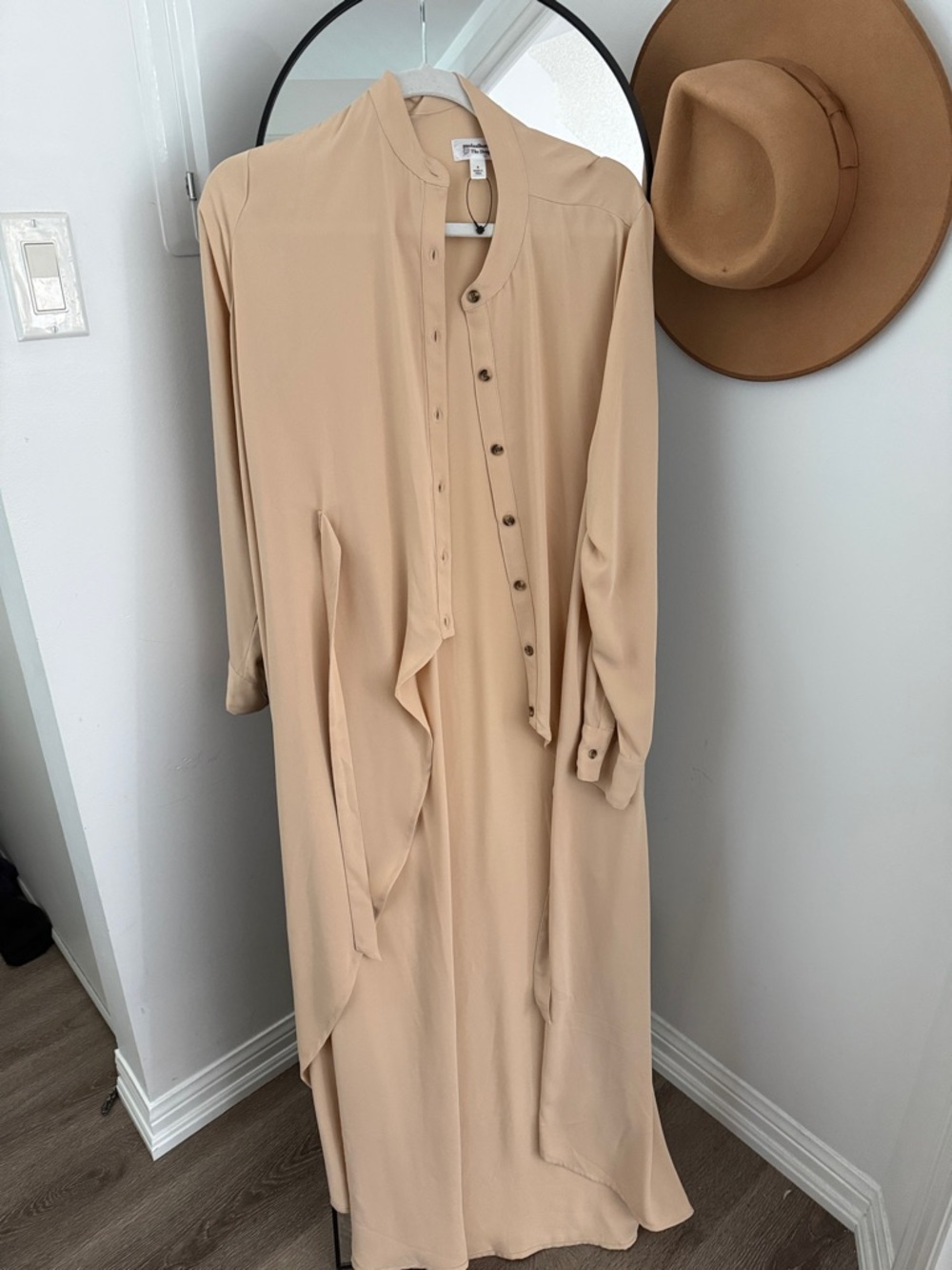 Amazon Beige Maxi Shirt Dress with Tie Neck